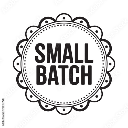 Decorative small batch label with scalloped border
