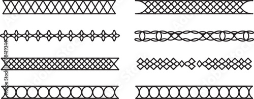 Geometric Line Pattern Borders Vector Set: Seamless Divider, Edge, Decoration, and Frame Elements Collection