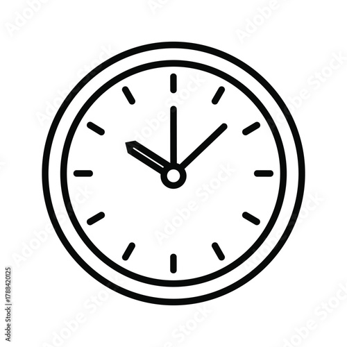 Simple black line drawing of a clock face with hands showing approximately ten oclock