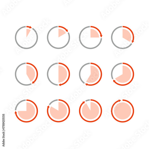 シンプルな時計の赤色アイコン素材セット