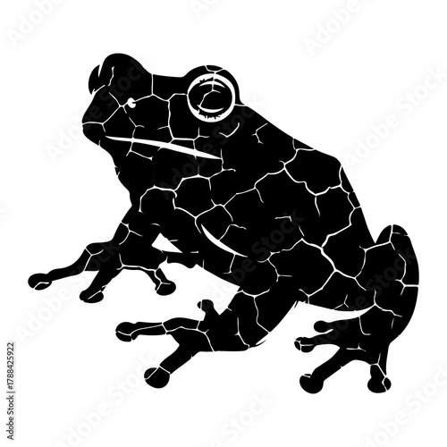 Black silhouette of a frog with cracked texture amphibian