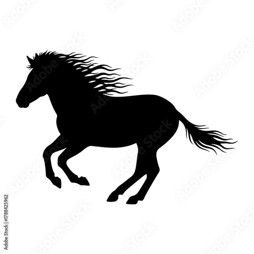 Black silhouette of a galloping horse with flowing mane