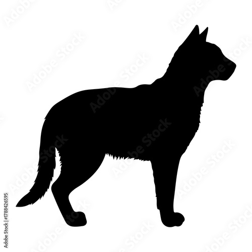 Black silhouette of a standing German Shepherd dog Keywords: dog, German Shepherd, animal