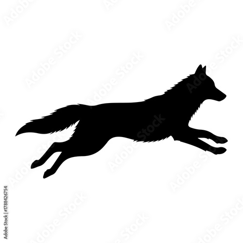 Black Silhouette of a Wolf Running Keywords: wolf, silhouette, running, motion, speed, animal