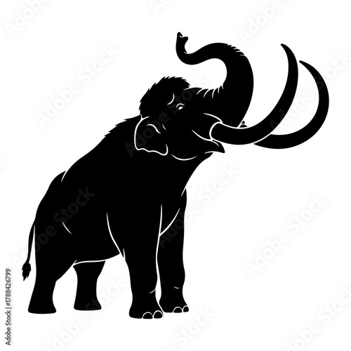 Black silhouette of a woolly mammoth with trunk raised
