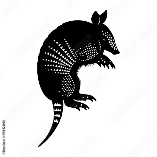 Black Silhouette of an Armadillo with Detailed Shell Pattern