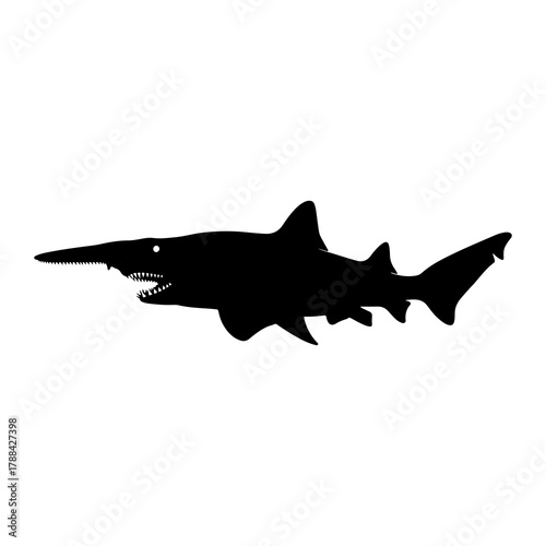 Goblin Shark Silhouette with Sharp Teeth and Long Snout