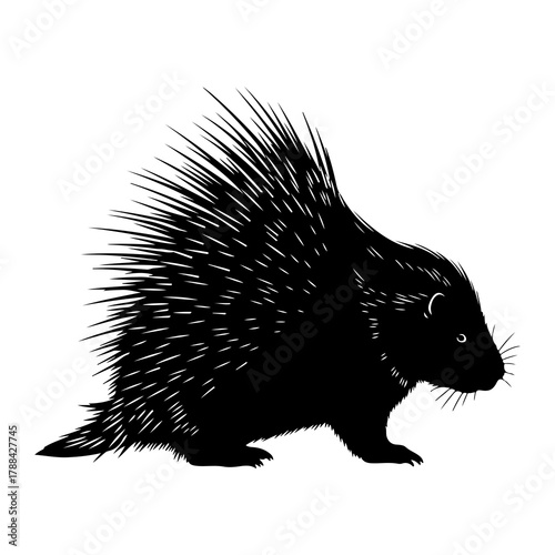 Porcupine Silhouette with Spikes on White Background Keywords: porcupine, rodent, animal