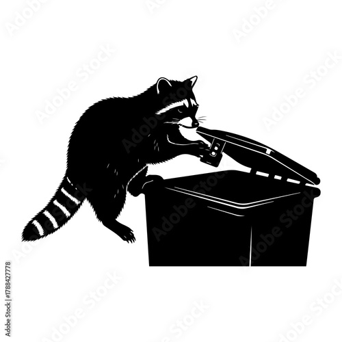 Raccoon digging in trash can silhouette garbage dumpster