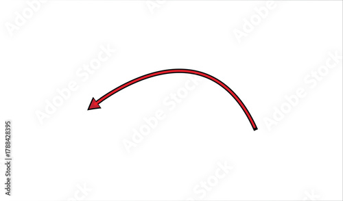 Red curved arrow pointing downward and to the left on a white background