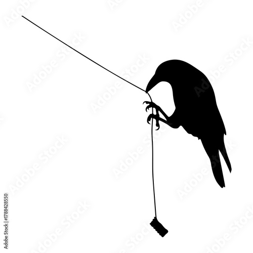 Silhouette of a crow pulling a light switch bird