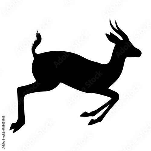 Silhouette of a gazelle leaping Keywords: gazelle, antelope, leaping, jumping, running, bounding