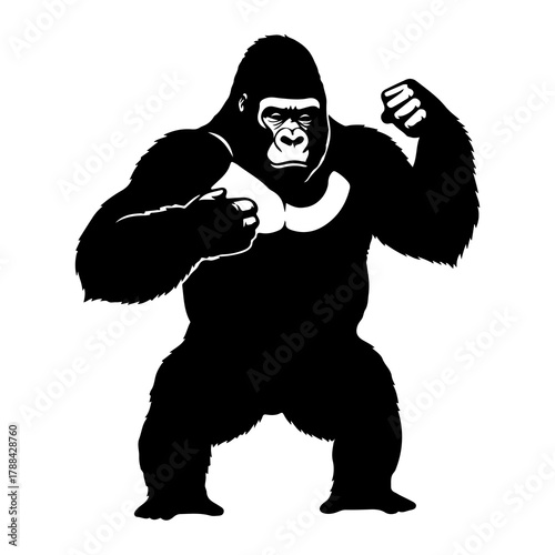 Silhouette of a gorilla in a defensive stance primate