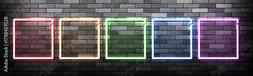 Vector set of colorful square frames isolated on wall background.
