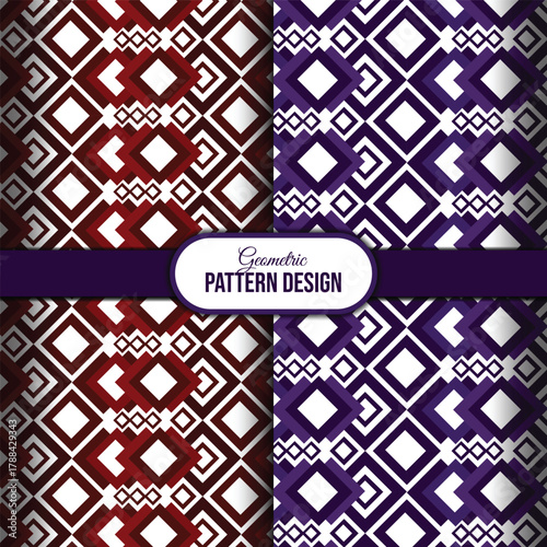 Repeating diamond geometric pattern collection in vibrant red and rich purple.