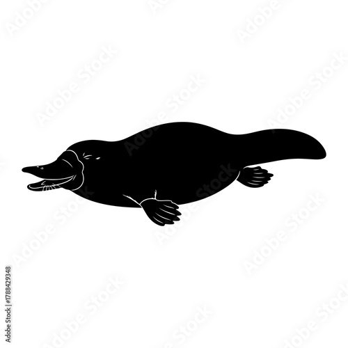 Silhouette of a platypus swimming on a white background