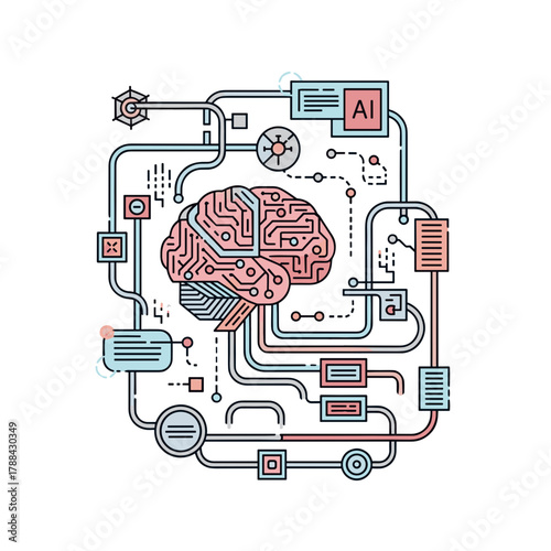 Abstract brain with data flow and AI connections concept of CES tech expo  
