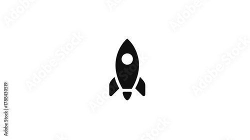 Minimalist Black Rocket Icon on White Background - Startup Launch, Innovation, Speed, Success, Progress Symbol