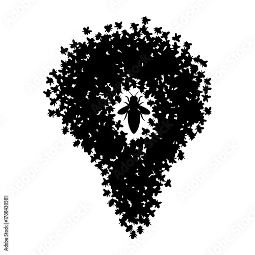 Swarm of Bees Forming a Light Bulb Silhouette hive