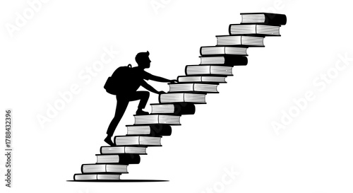 Student Climbing Book Stairs Silhouette Education Path Growth Concept