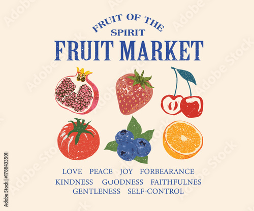 Fruit market artwork. Always fresh fruits graphic print design. Mix fruit design for t shirt print, poster, sticker, background and other uses.