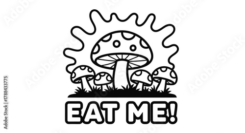 Eat me mushrooms vector illustration for alice in wonderland editable vector