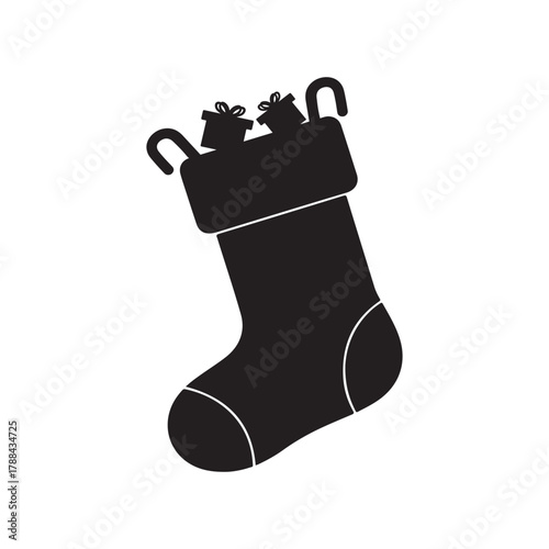 Christmas stocking with gifts silhouette presents holiday