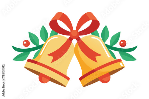 wedding christmas bells with ribbons on white background