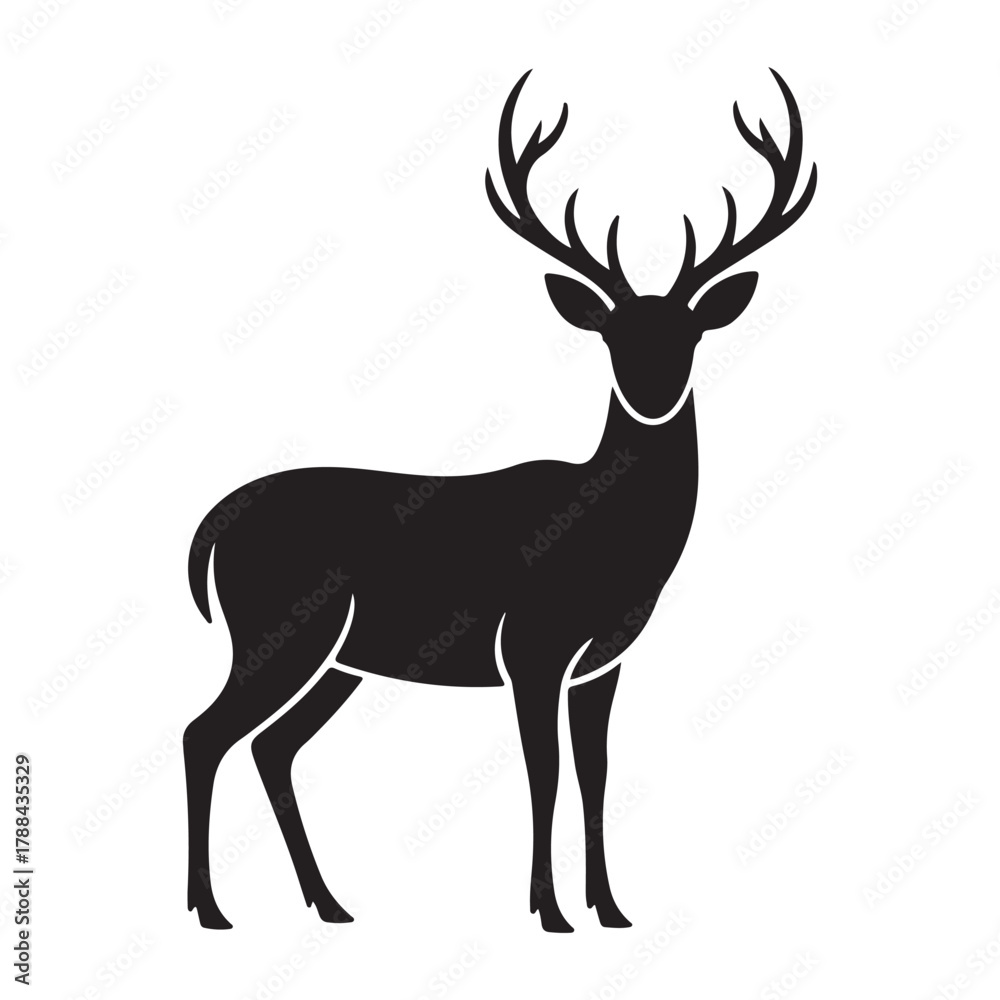 Obraz premium Deer Silhouette | Majestic Stag Vector | Wild Animal Forest Design Illustration