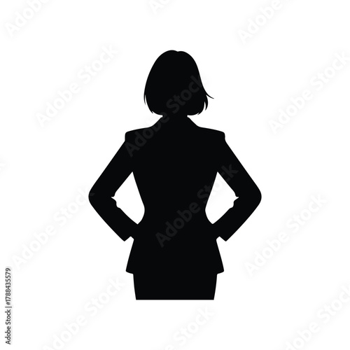 Silhouette of a businesswoman with hands on hips black and white