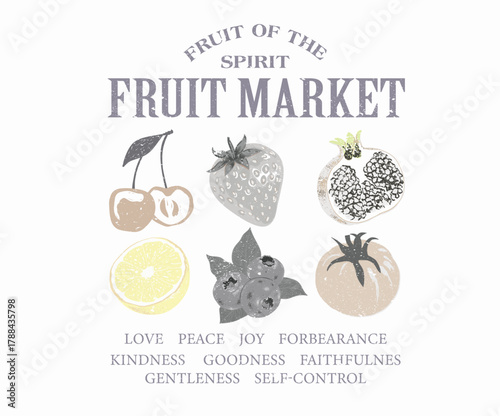 Mix fruit design for t shirt print, poster, sticker, background and other uses. Fruit market artwork. Always fresh fruits graphic print design.