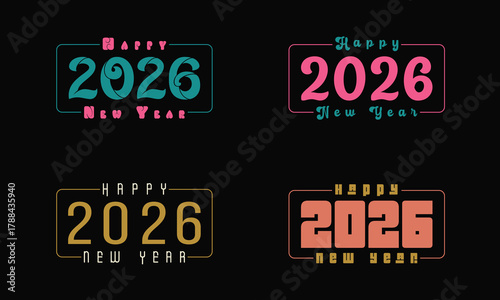 2026 Happy New Year Vector Pack: Diverse, colorful, modern typography bundle.