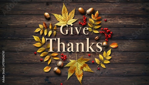 Autumn gratitude background with acorns and berries high resolution photo