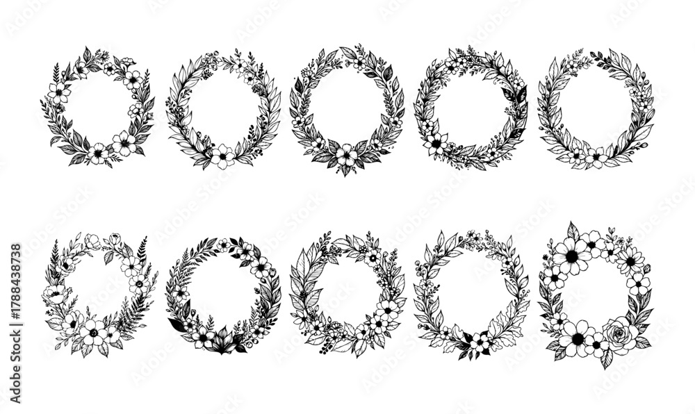 Obraz premium Hand drawn floral frame set