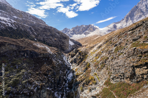 Majestic Yading Nature Reserve in Daocheng, Sichuan, China. Famous for sacred snow-capped peaks, alpine lakes, and pristine highland scenery.