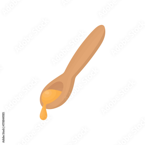 Wooden spoon with honey on a white background. Natural product. Bee farm.