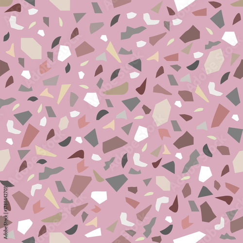 Pink terrazzo texture vector seamless background featuring various colourful stone chips abstract seamless pattern. polished stone texture .Classic Italian type of floor in Venetian style.