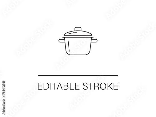 Simple cooking pot line icon for culinary design projects and food blog illustrations, or online cooking class materials.