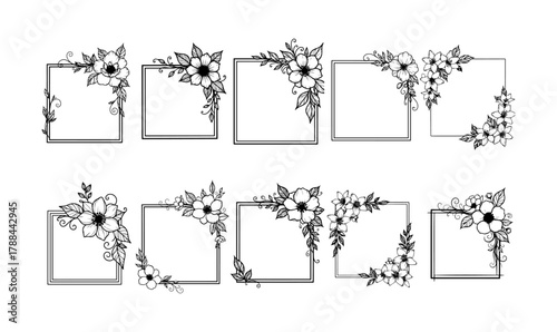 Hand drawn floral frame set