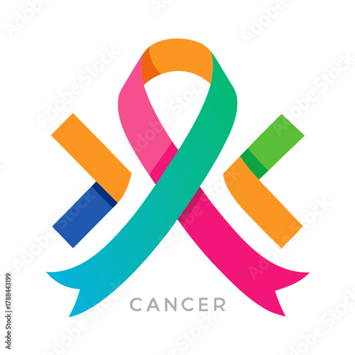 Colorful cancer awareness ribbon with abstract design