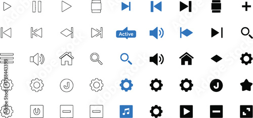Collection of modern digital interface icons for navigation and control