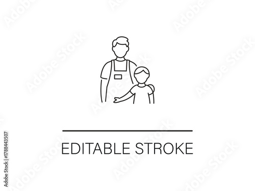 Heartwarming line art father and child bonding moment, ready for your design projects with editable stroke for ultimate creative control.