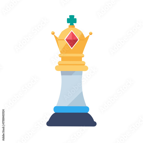 Golden queen chess piece icon in flat vector style