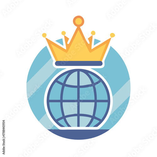 Crown over globe icon in flat vector style