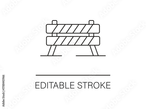Simple road barrier icon with editable stroke for design safety concept or construction project in vector format for online use.