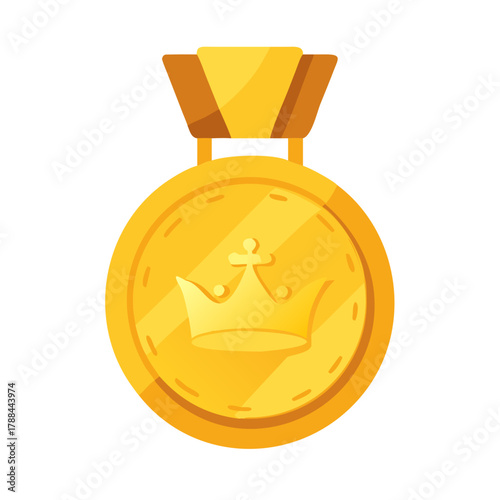 Gold medal with crown in flat vector illustration