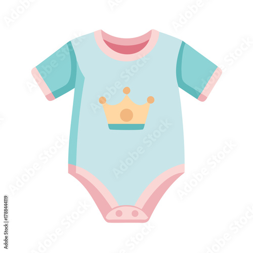 Baby bodysuit with crown in flat cartoon vector
