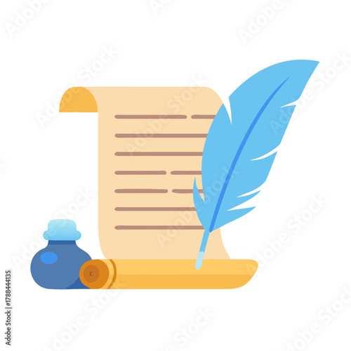 Feather quill and scroll icon with royal style