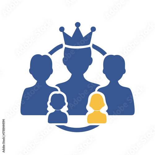 Royal family silhouette with crown in flat vector illustration