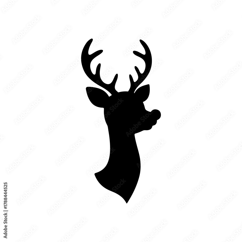 Naklejka premium Rudolph reindeer head silhouette vector flat illustration design.